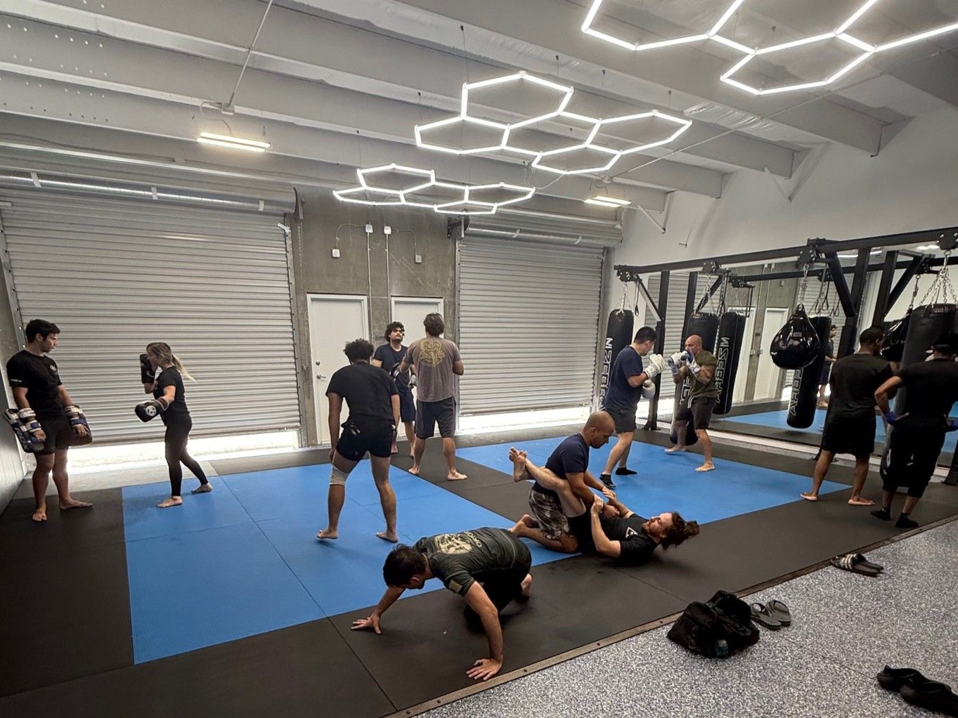 Members practicing striking techniques